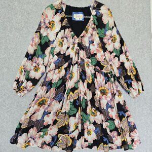 By Anthropologie Womens Long Sleeve Tiered V-Neck Tunic Boho Flowy Mini Dress